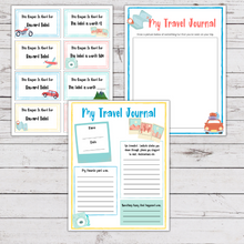 Load image into Gallery viewer, reward coupons and travel journal pages layout on wood background