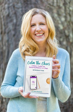 Load image into Gallery viewer, blond woman smiling holding ipad with Calm the Chaos ebook guide for moms