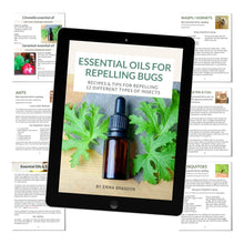 Load image into Gallery viewer, ebook layout on tablet - essential oils for repelling bugs with pages