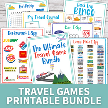 Load image into Gallery viewer, layout of printables included in travel games bundle

