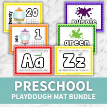 Load image into Gallery viewer, layout of pages included in preschool playdough mat bundle

