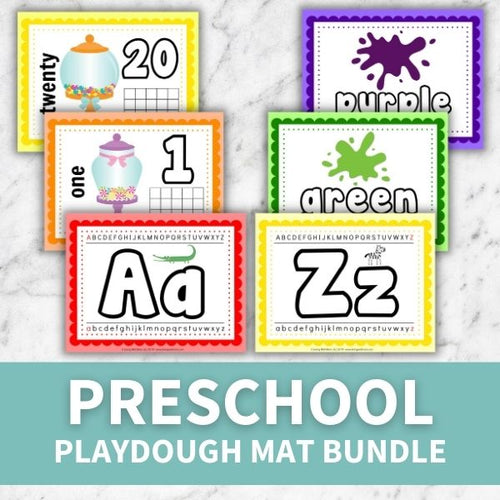 layout of pages included in preschool playdough mat bundle