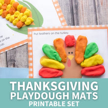 Load image into Gallery viewer, colorful thanksgiving play doh mats on wood background
