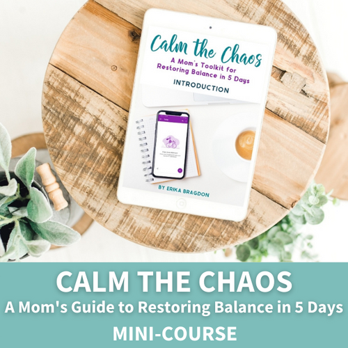 ipad with calm the chaos guide for busy moms on round wood and white background