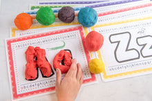 Load image into Gallery viewer, child making letters with alphabet playdough mat printables
