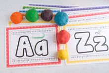 Load image into Gallery viewer, alphabet playdough mats with colorful playdough
