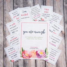 Load image into Gallery viewer, you are enough positive affirmation cards for moms in various colors and designs on wood background
