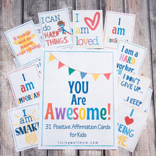 Load image into Gallery viewer, you are awesome positive affirmation cards for kids with various colors and designs on wood background

