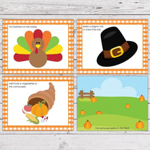 Load image into Gallery viewer, fall harvest thanksgiving themed orange playdough mats on light wood backgroundfall harvest thanksgiving themed orange playdough mats on light wood background
