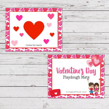 Load image into Gallery viewer, hearts valentine days playdough mats pages on light wood background
