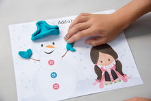 Load image into Gallery viewer, child using winter scene playdough mat with snowman
